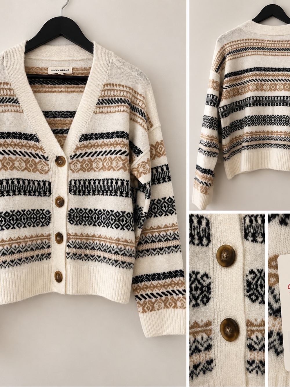 Lucky Brand Women's Fair Isle Knit Button Front Cardigan Sweater
